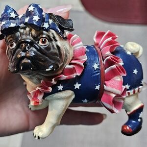 Rare Westland Patriotic Pug Figurine with Stars and Stripes